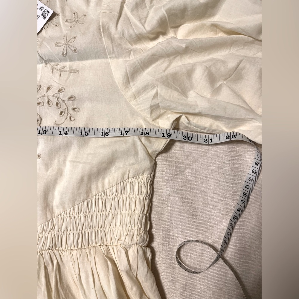 NWT- American Eagle Embroidered Puff Sleeve Cream Mini Dress - Picture 7 of 10
